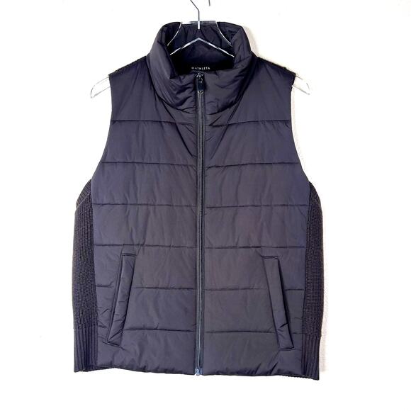 Athleta Incline Hybrid Vest Quilted Puffer Sweater Knit Zip Up Truffle Brown XL - Picture 2 of 8